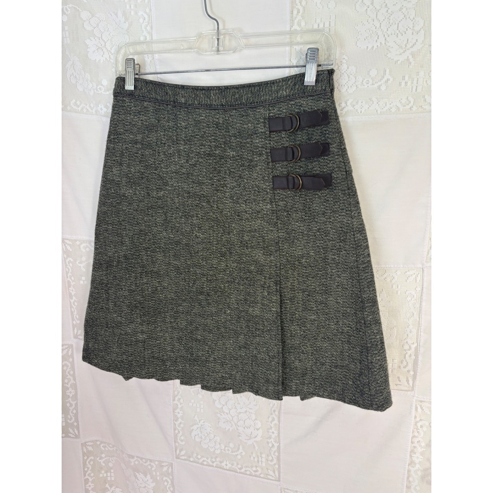 Wool Blend Army Green Herringbone Pleated Indie Grunge Mini Skirt Size S‎